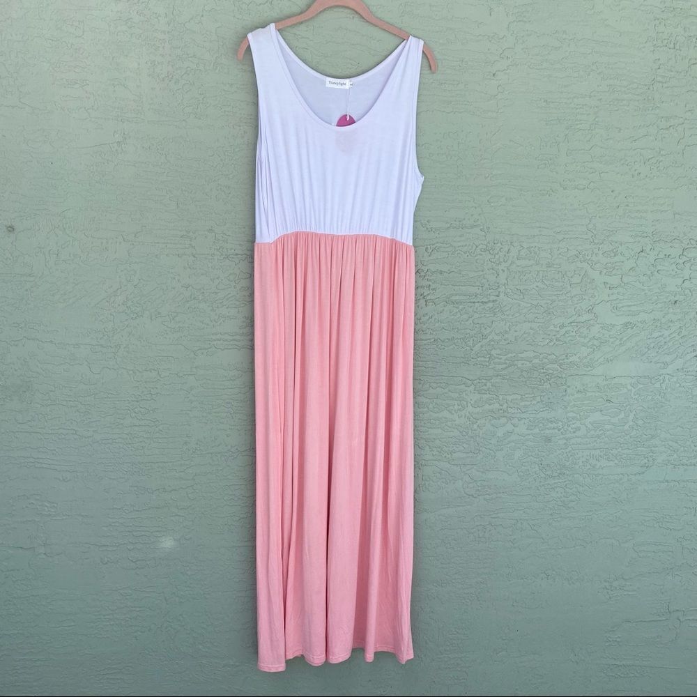 Trancylight Sz L NWT Pink & White Maxi Dress